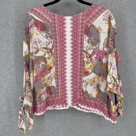 Free People Catch Me If You Can Button Front Blouse Size M Pink Floral Boho EUC - Picture 4 of 11